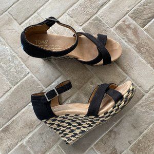 TOMS - Criss Cross Espadrille Wedges - Black & Tan